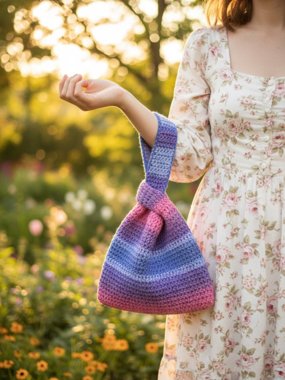 Berry Bliss Crochet Japanese Knot Bag | Handmade Wrist Bag | Minimalist Bag